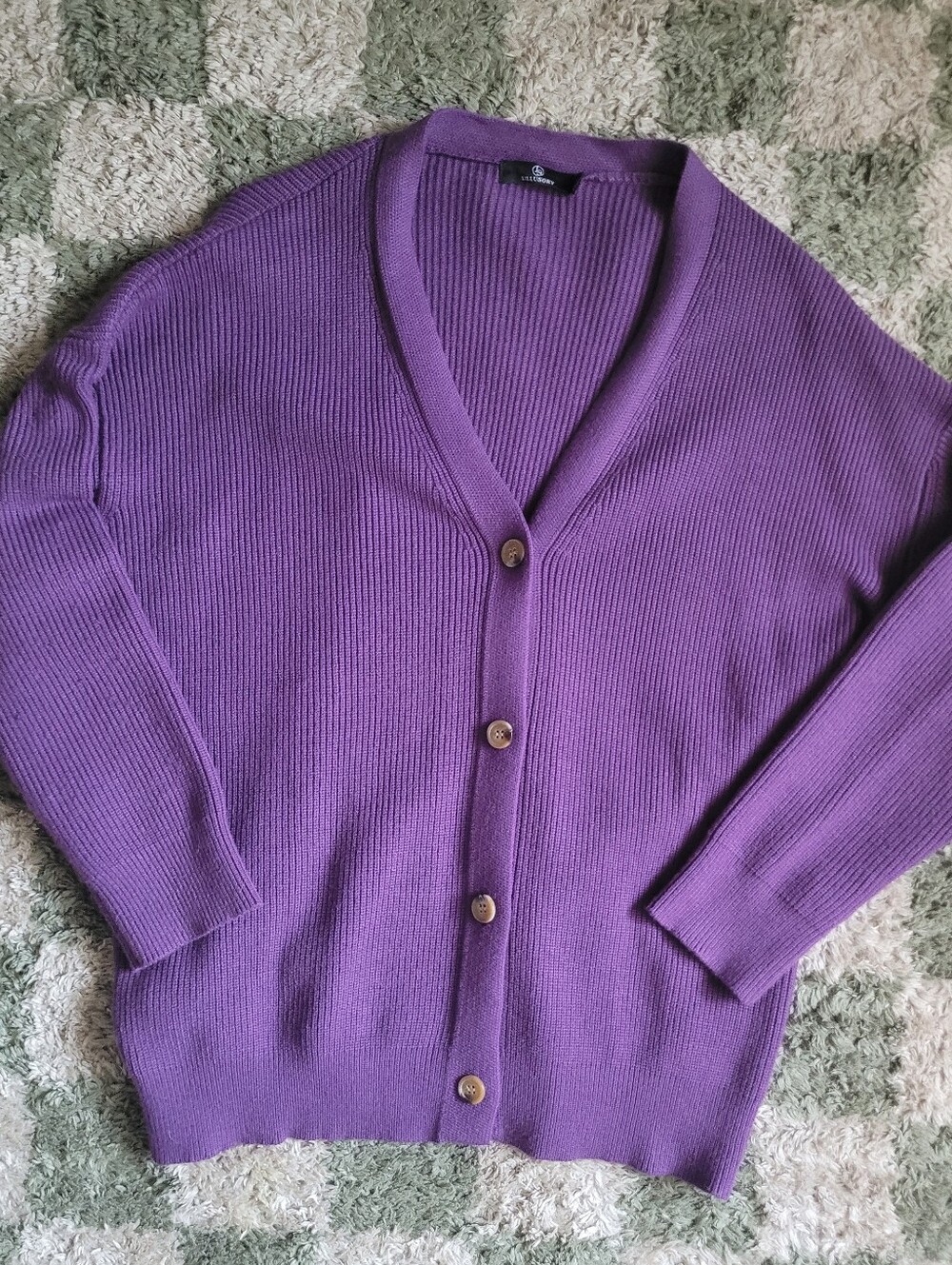 Women's Purple V-Neck Button Cardigan Sweater
